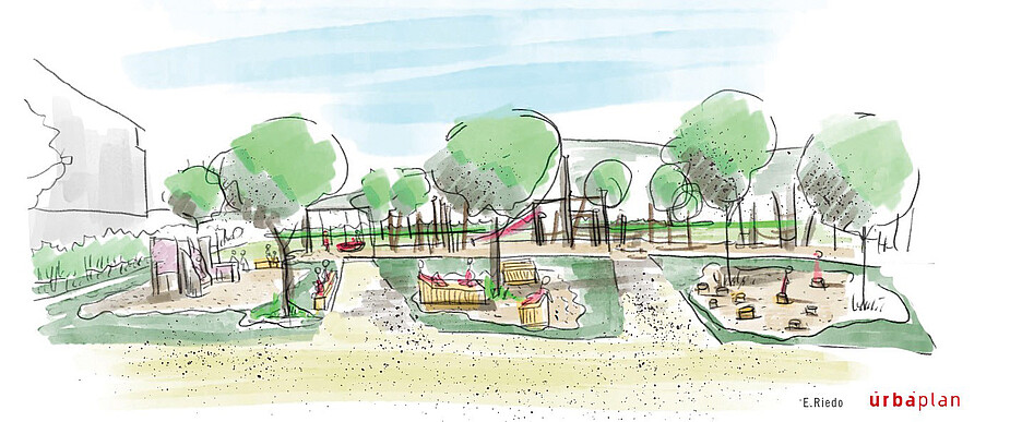 Uno schizzo realizzato in atelier di un parco giochi a Orbe (VD).