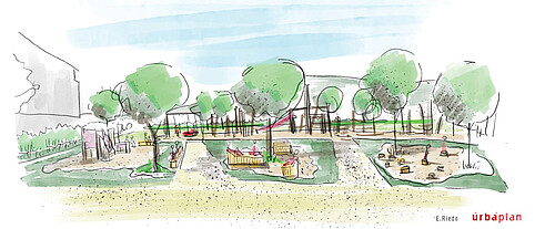 Uno schizzo realizzato in atelier di un parco giochi a Orbe (VD).