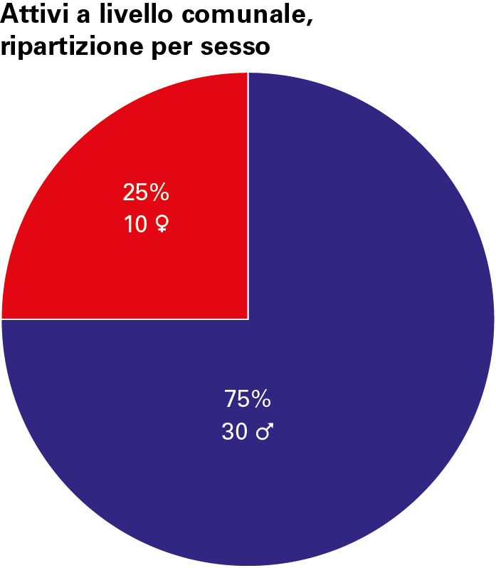 Il 75 per cento di tutti i consiglieri che sono anche politicamente attivi a livello comunale sono uomini e il 25 per cento sono donne.