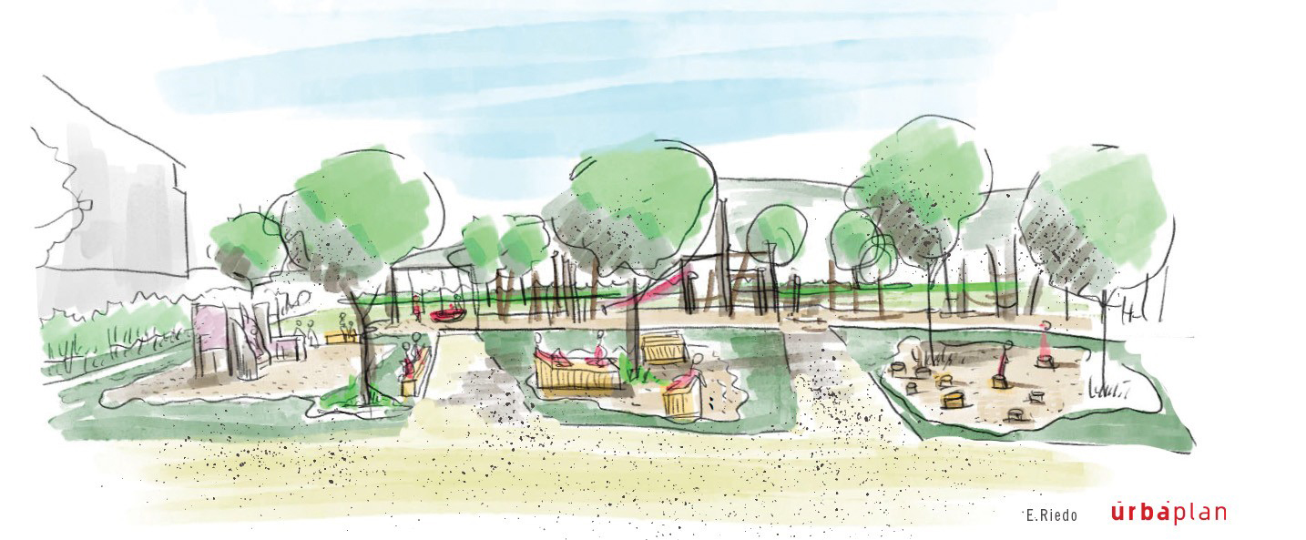 Uno schizzo realizzato in atelier di un parco giochi a Orbe (VD).